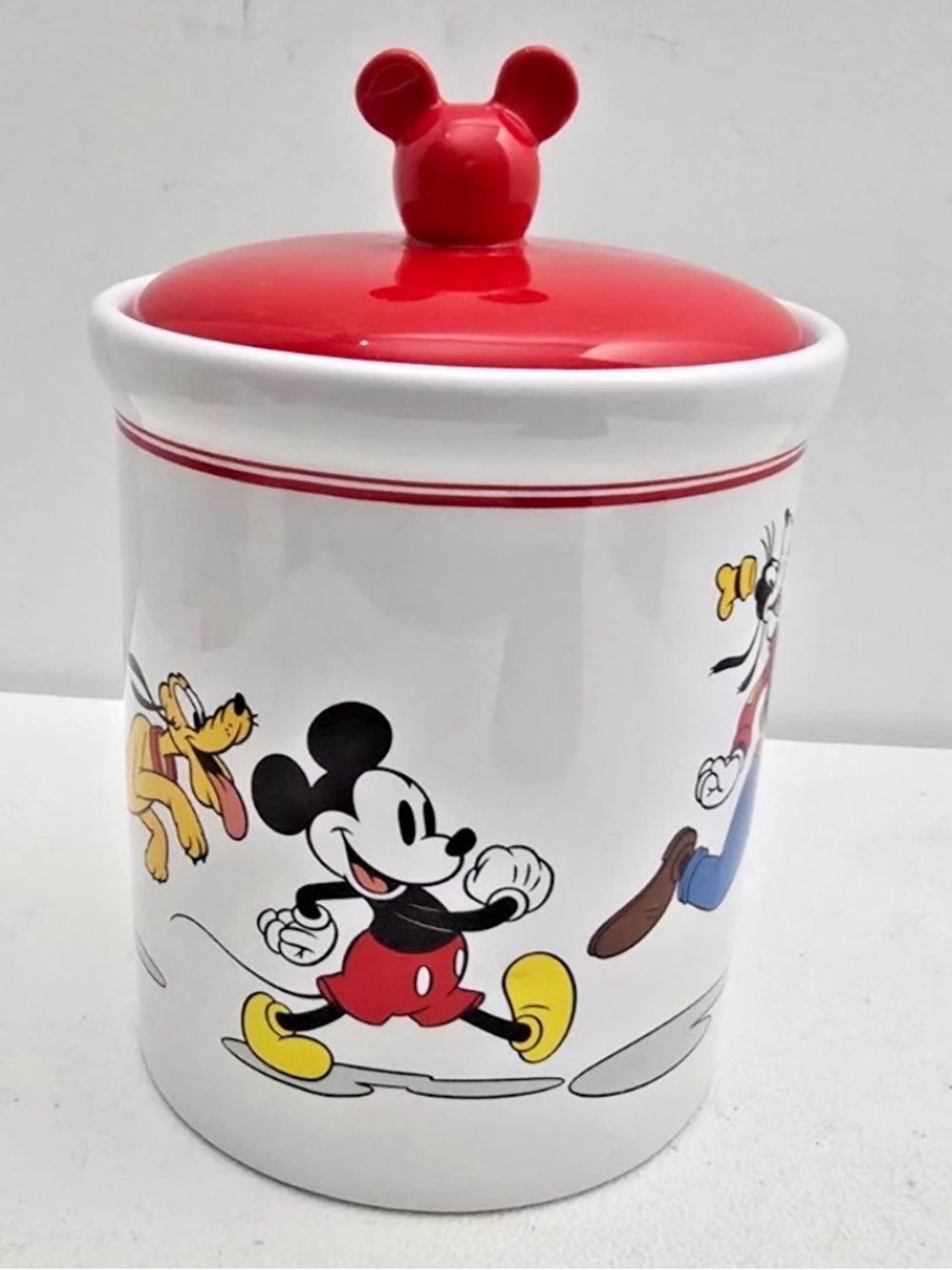 Like new Disney Mickey Mouse & Friends Cookie Jar Bright Red Mickey Ears lid
